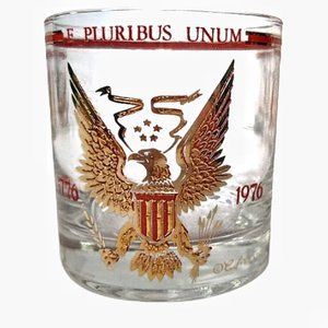 Vtg 70s Set of 4  Culver USA Bicentennial Old Fashioned 22K Gold Glasses